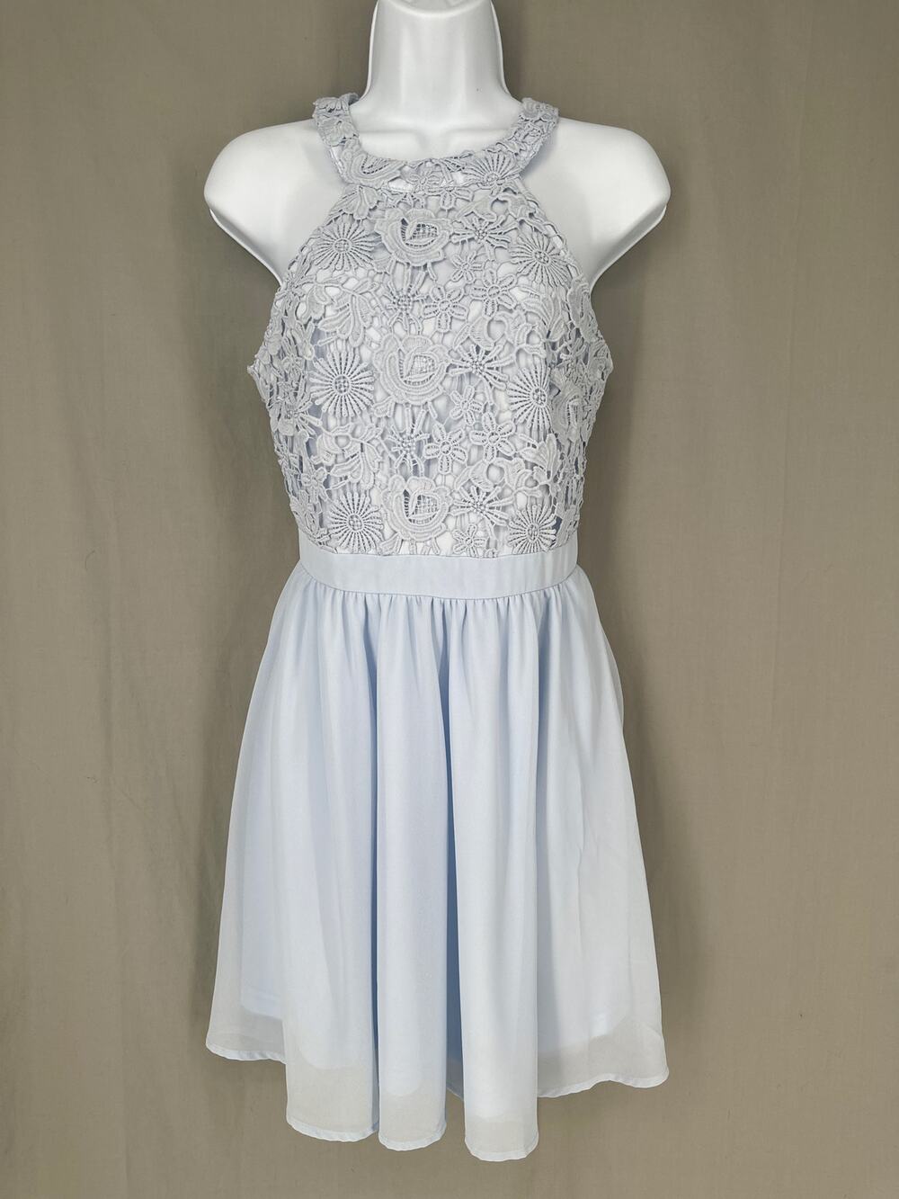Lulus Dress Womens Small Light Blue Mini Lace Party Formal Sleeveless Homecoming